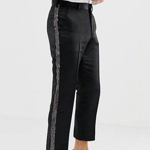 ASOS DESIGN Black Satin Dress Pants with Sequin Side Stripes